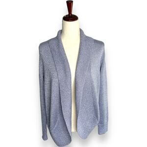 Chico's blue silver metallic open front cardigan sweater size 1 size small EUC